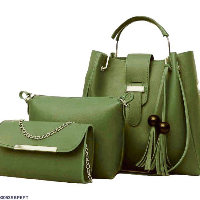 Green 3-Piece Leather Handbag Set