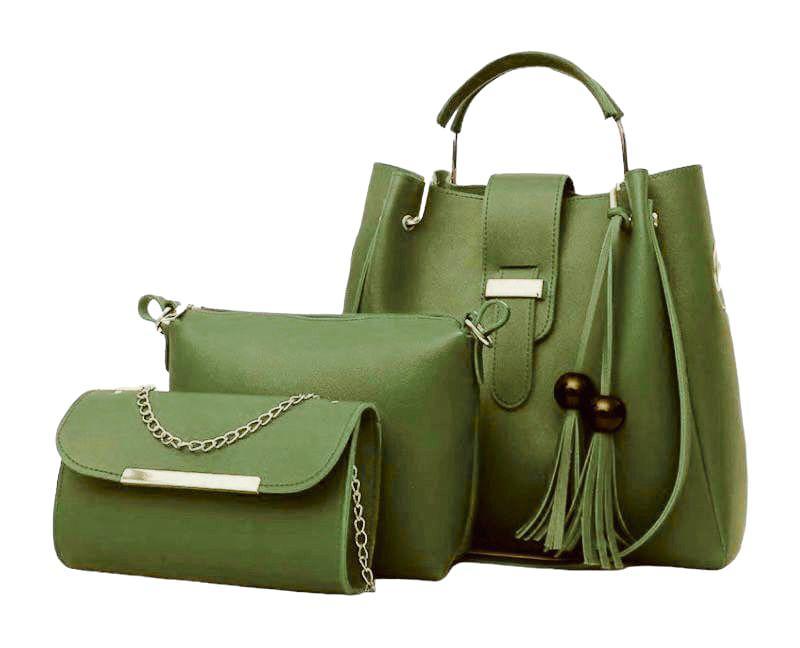 Green 3-Piece Leather Handbag Set