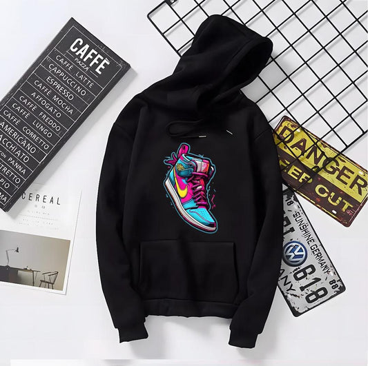 Men's Black Fleece Printed Hoodie