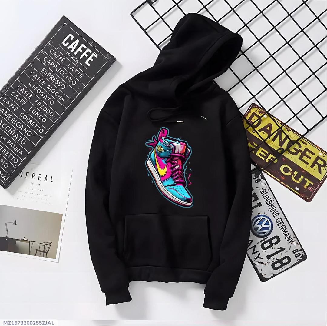 Men's Black Fleece Printed Hoodie