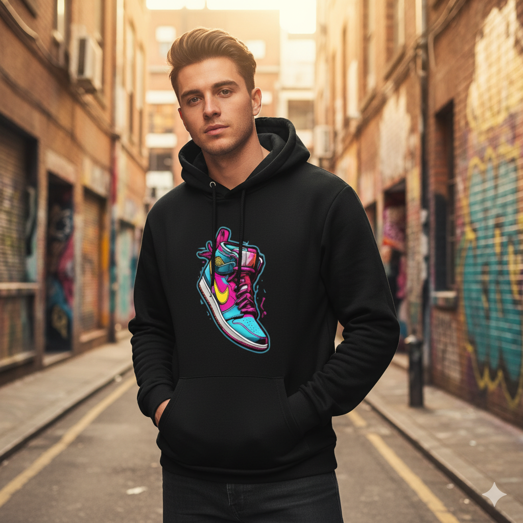 Men's Black Fleece Printed Hoodie